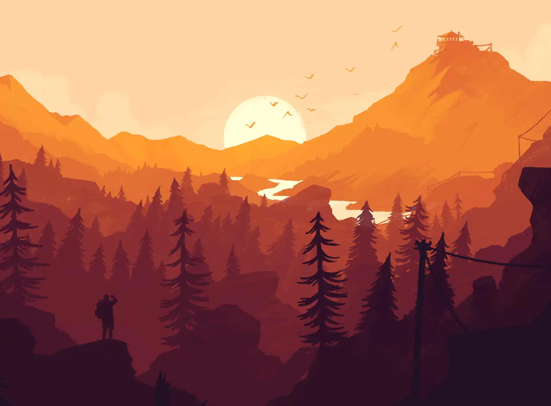 Artwork from Firewatch, a video game about life as a fire lookout.